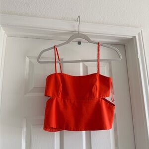 Zara Orange Spaghetti-Strap Crop Top with Cut Outs